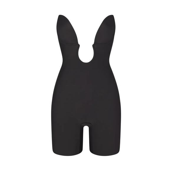 SKIMS Deep Plunge Shapewear Mid Thigh Bodysuit Onyx - XXS - Picture 1 of 4